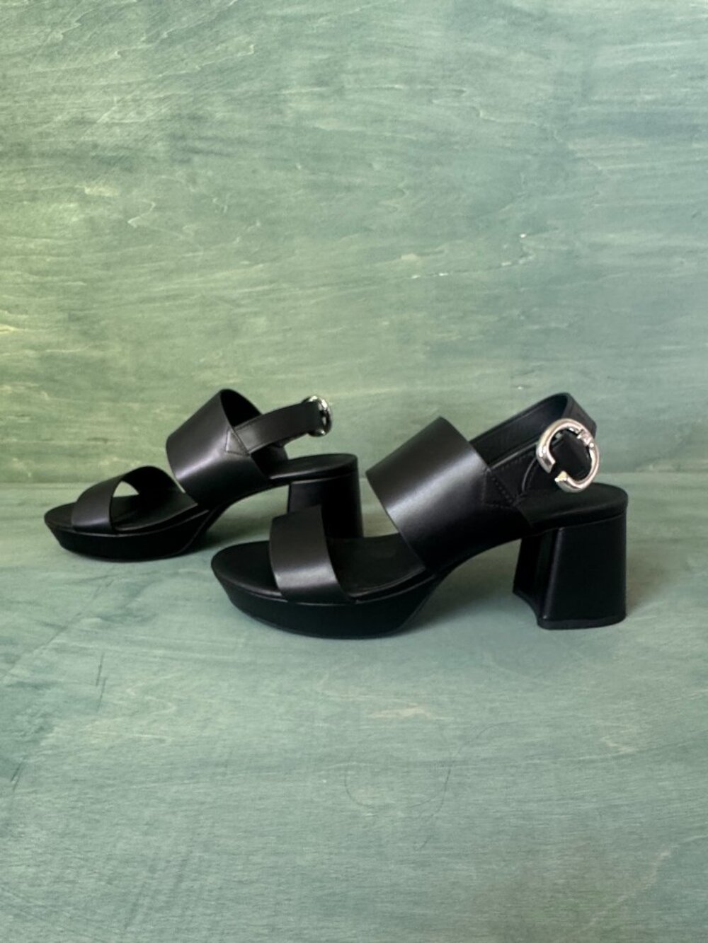 Aerosoles Casseta Platform Leather Sandal Black- sz 9 NWOT